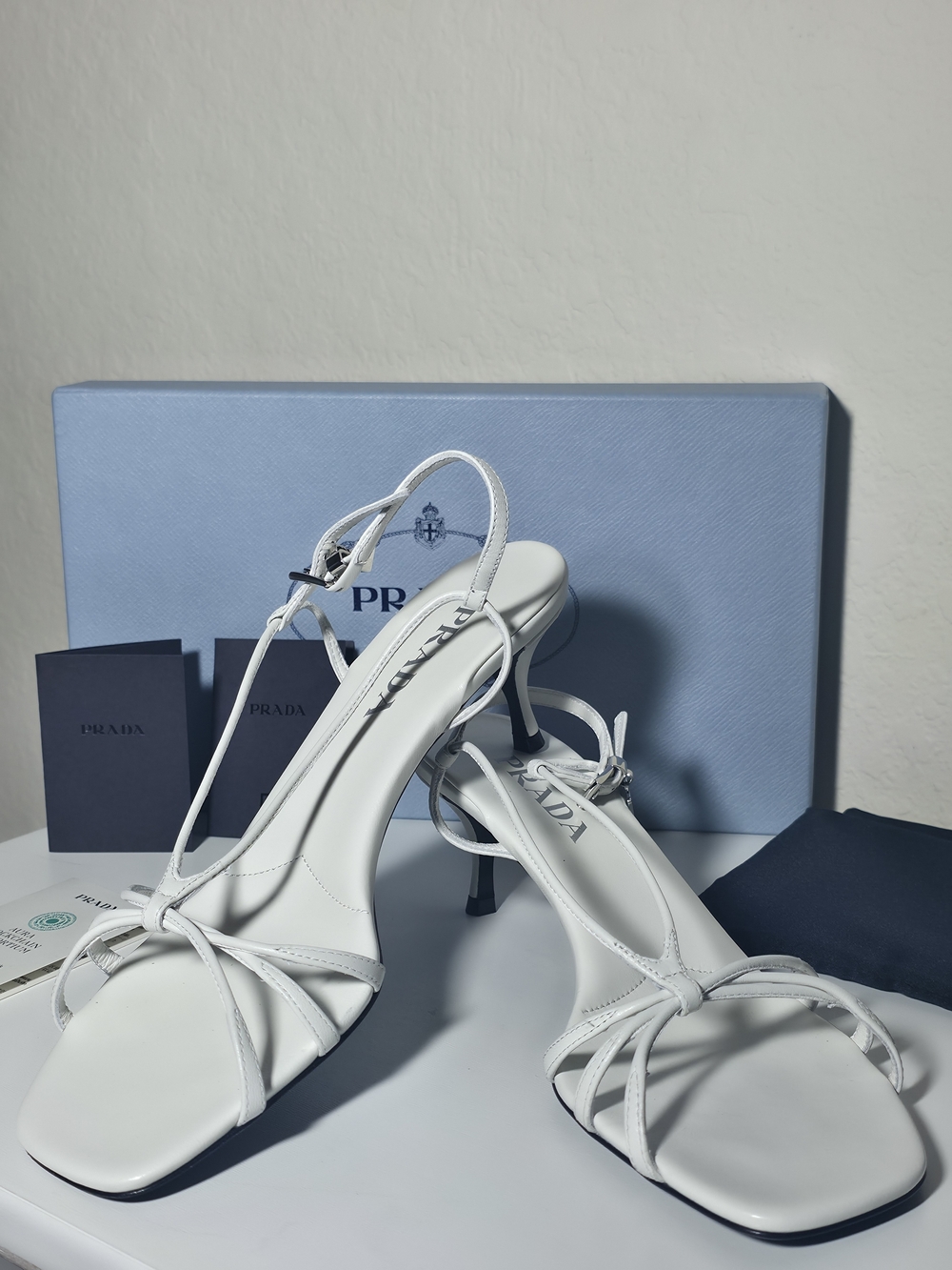 Prada White Strappy Square-Toe Stiletto Sandals Patent Leather Box/bag Size 40